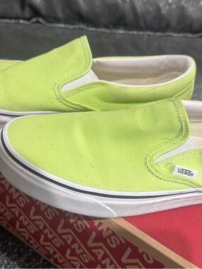 Vans Neon Lime Slip-On Canvas Sneakers